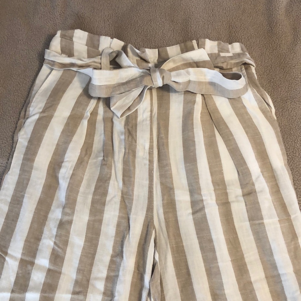 Striped Linen-Blend Paperbag-Waist Pants
